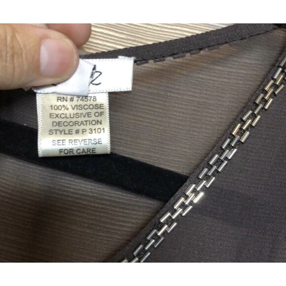 Cache Sheer Beaded Blouse Top In Charcoal Sz Med - Picture 8 of 8